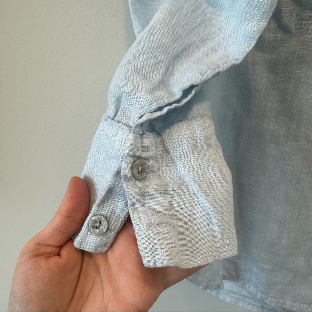 Suzy D Madison Linen V Neck Shirt Blouse Button Up Beach Career Casual Natural - Picture 9 of 13
